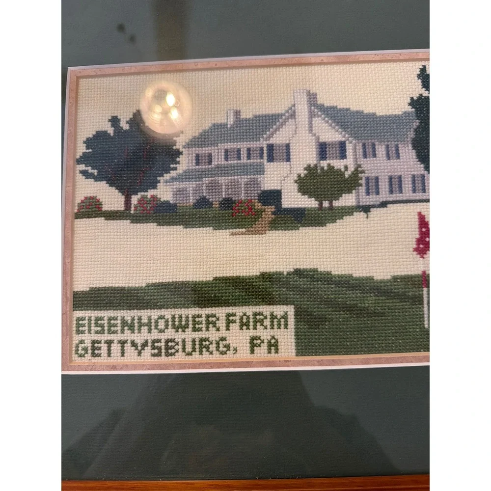 Eisenhower Farm Gettysburg PA Needlepoint Framed Art Presidential Americana Wood